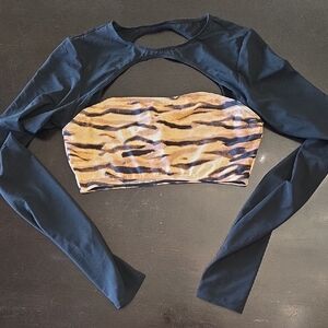 Beach Bunny Black and Tiger Print Crop Workout Top